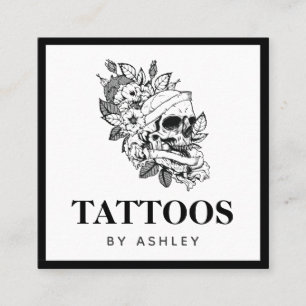Drawn Skull Face Tattoo Gothic Skeleton Bold Frame Square Business Card