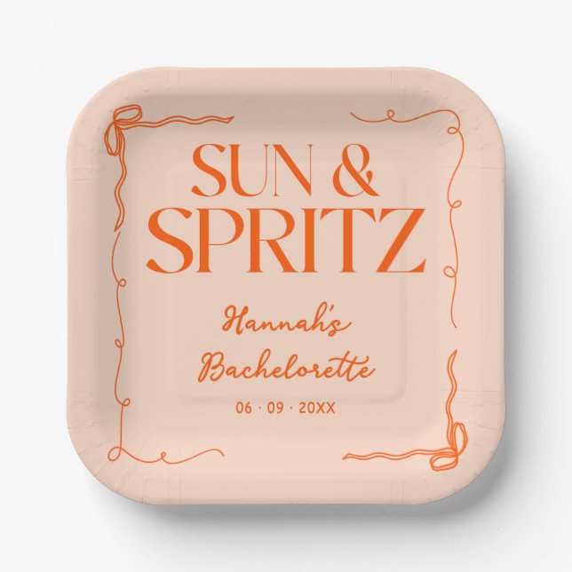 Drawn Sun and Spritz Bachelorette Weekend Party Paper Plate (Front)