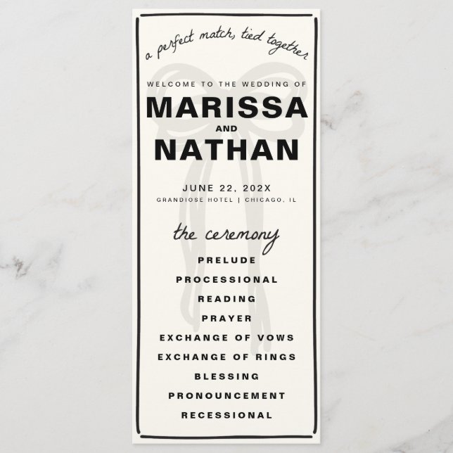 Drawn Together Bow Wedding Program Programme (Front)