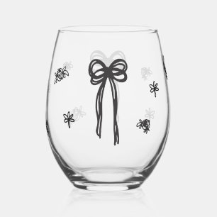 Drawn Together Bow Wedding Stemless Wine Glass