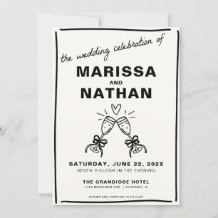 Drawn Together Champagne Photo Wedding Invitation