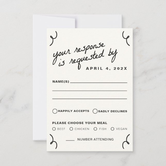  Drawn Together Wedding RSVP Card (Front)