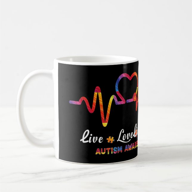 Drawstring closurelive, love, accept, autism, awar coffee mug (Left)