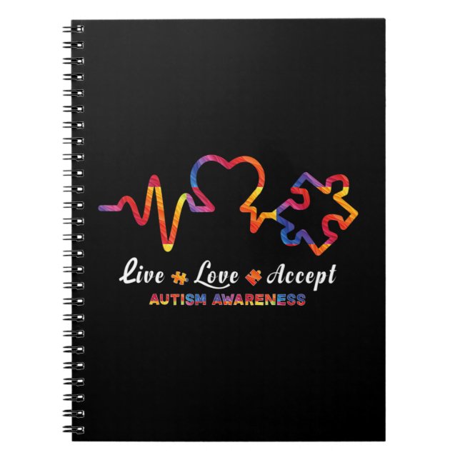 Drawstring closurelive, love, accept, autism, awar notebook (Front)