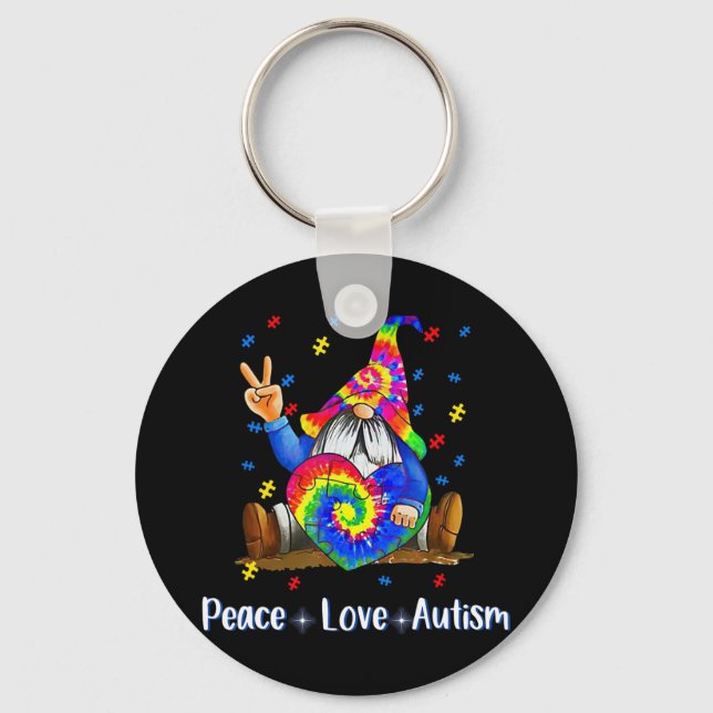 Drawstring closurePeace Love Autism Gnome Autism T Key Ring (Front)