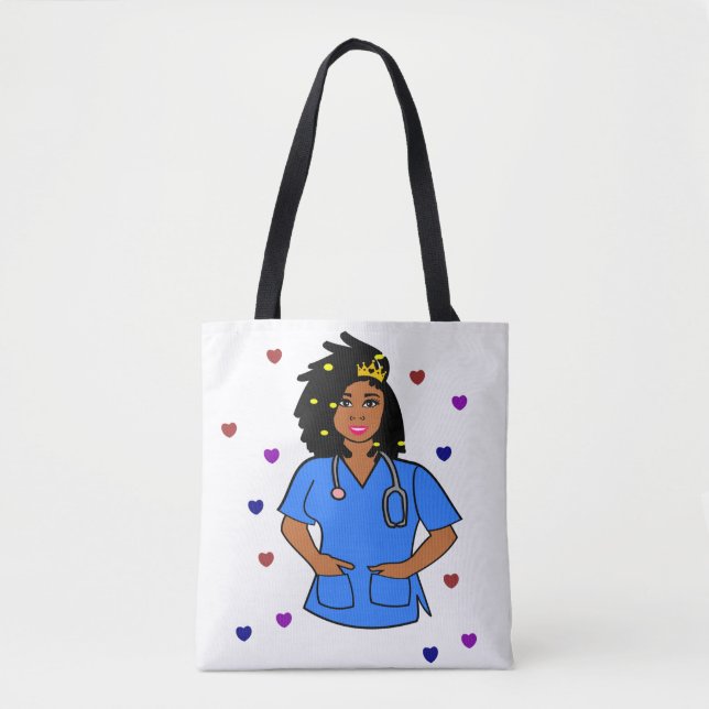 Dread locks Nurse Afro Girl Care Giver Tote Bag (Front)