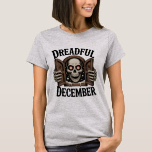 Dreadful December Gothic Christmas Skull Design T-Shirt