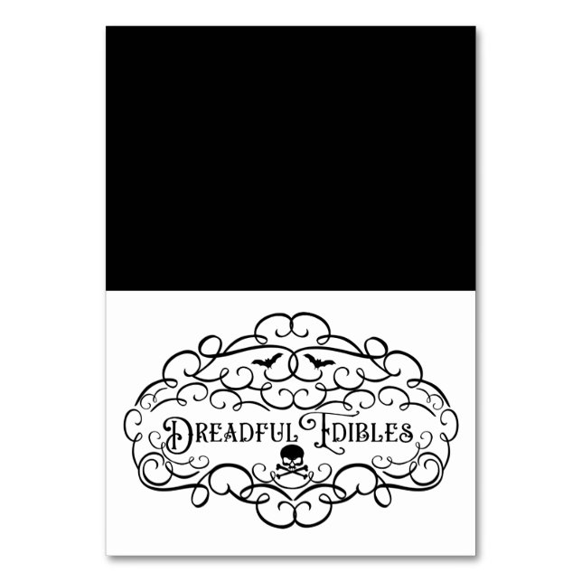 Dreadful Edibles Vintage Halloween Food Tent Table Number (Front)