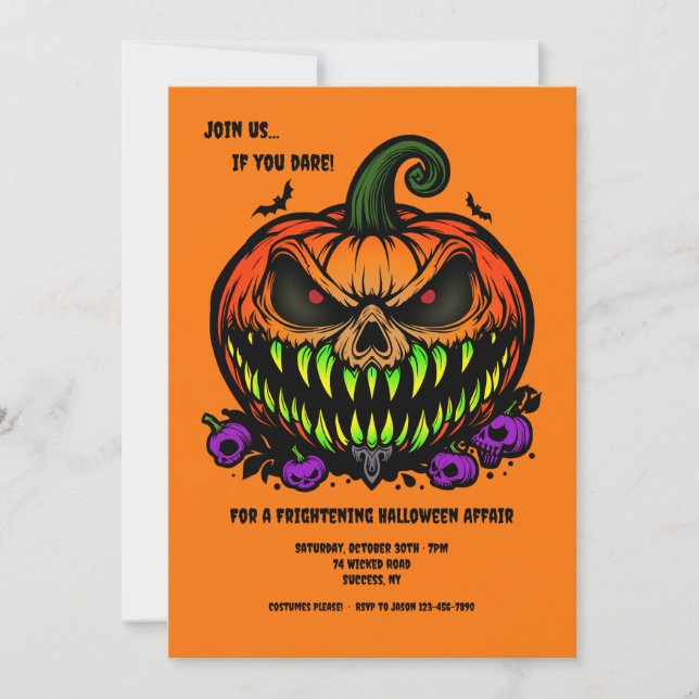 Dreadful Jack-O-Lantern Halloween Invitation (Front)