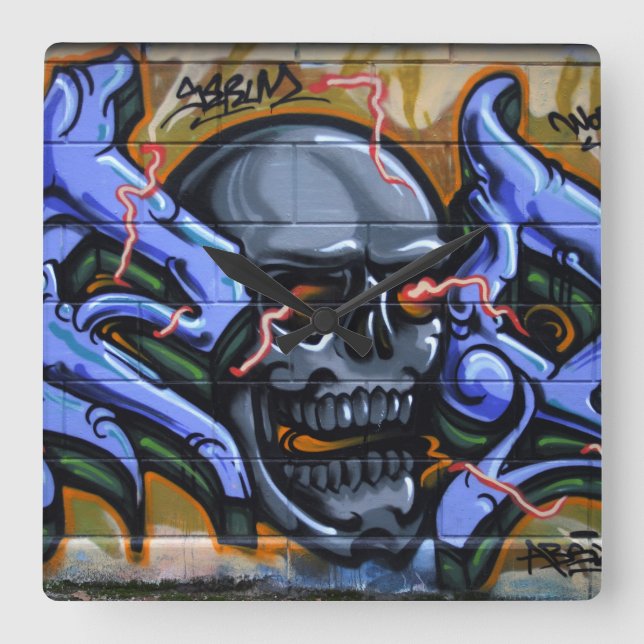 Dreadful Skull With Burning Eyes Square Wall Clock (Front)