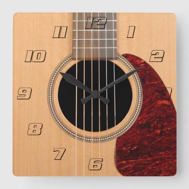 Dreadnought Acoustic 6 String Guitar Square Wall Clock (Front)