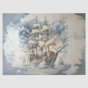 Dreadnought's Embrace Brown Battle Ship Blue Tissue Paper