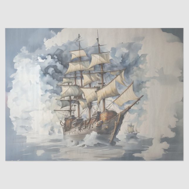 Dreadnought's Embrace Brown Battle Ship Blue  Tissue Paper (Front)