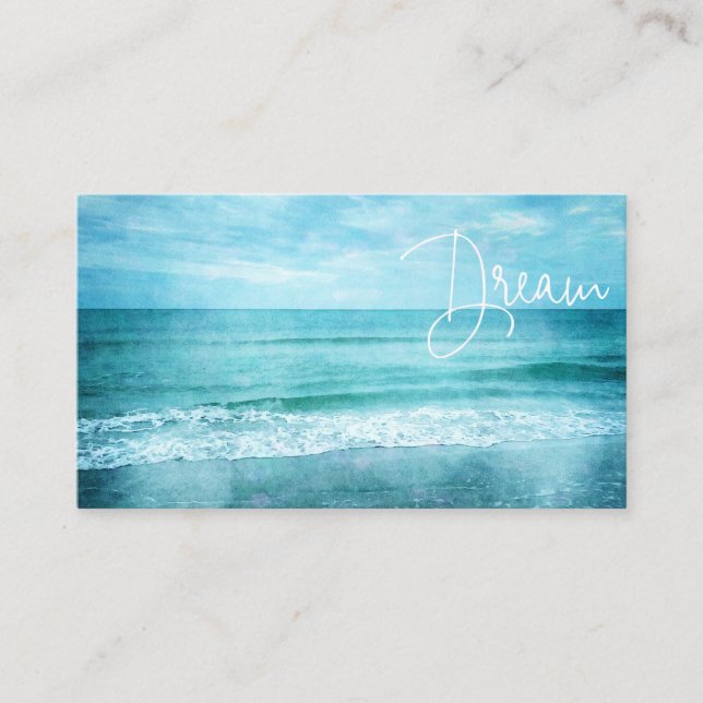 Dream Beach Quote Teal Blue Ocean Quotes Business Card (Front)