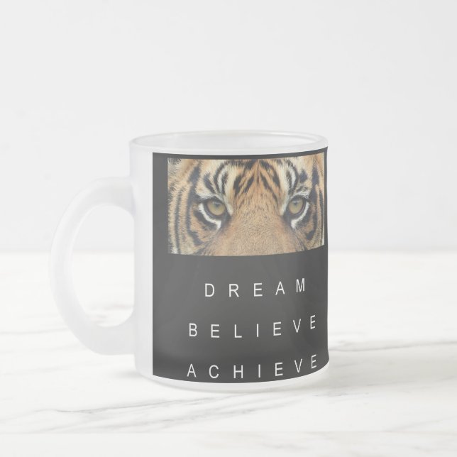 Dream Believe Achieve Motivational Quote Modern Frosted Glass Coffee Mug (Left)