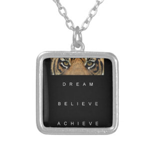 dream believe achieve motivational quote silver plated necklace