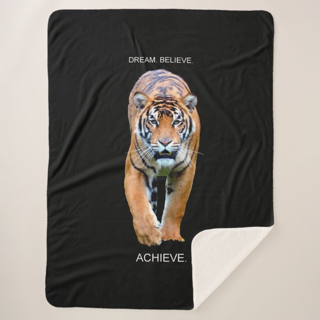 Dream Believe Achieve Motivational Quote Tiger Sherpa Blanket (Front)