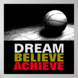 Dream Believe Achieve Pop Art Basketball Poster<br><div class="desc">Motivational quotes art posters and prints - It Always Seems Impossible Until It Is Done</div>