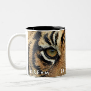 Dream Believe Achieve Tiger Eyes Motivational Two-Tone Coffee Mug