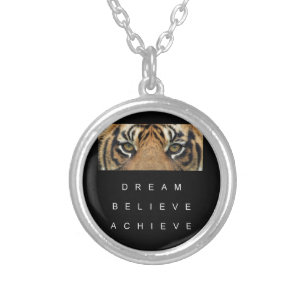 dream believe achieve tiger eyes silver plated necklace