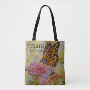 Dream Believe Butterfly Art All Over Print Tote Bag