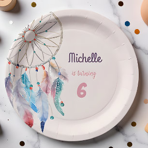Dream Big Boho Dreamcatcher Birthday Paper Plate