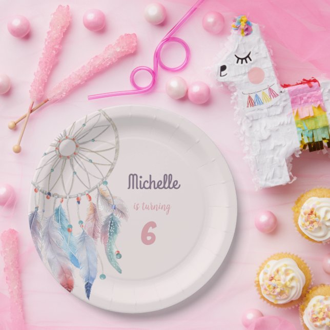 Dream Big Boho Dreamcatcher Birthday Paper Plate (Party)