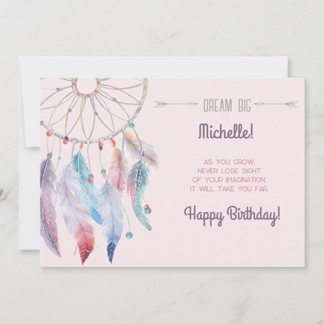 Dream Big Boho Dreamcatcher Happy Birthday Card (Front)