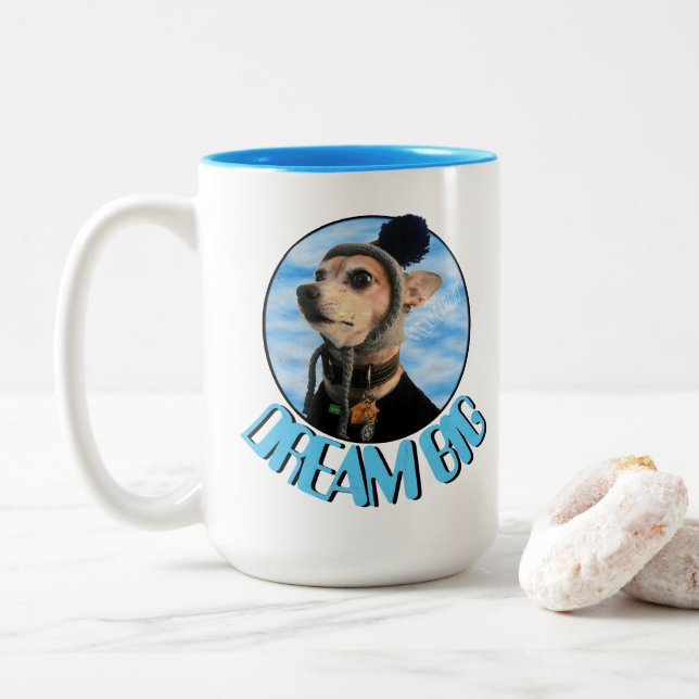 "Dream Big" Carlos B. Dog Two-Tone Coffee Mug (With Donut)