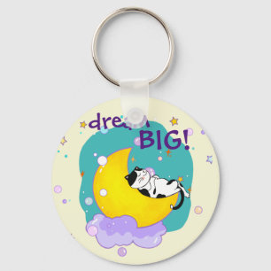 "Dream Big" Cat On Moon Inspirational Quote Key Ring