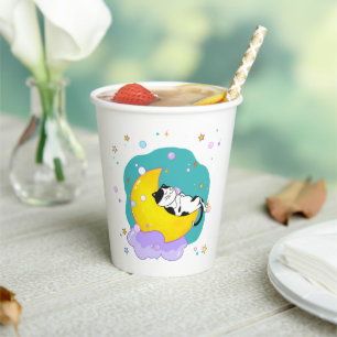 "Dream Big" Cat Sleep on Moon Inspirational Quote Paper Cups