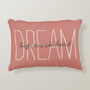 Dream Big Coral & Cream Motivational Quote Script Decorative Cushion