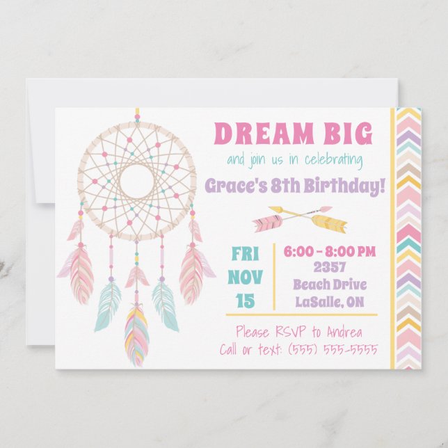 Dream Big Dream Catcher Birthday Invitation (Front)