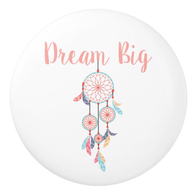 Dream Big Dreamcatcher Bohemian Dream Catcher Ceramic Knob (Front)