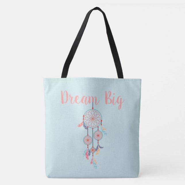 Dream Big Dreamcatcher Bohemian Dream Catcher Tote Bag (Front)