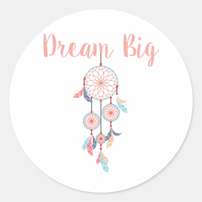 Dream Big Dreamcatcher Dream Catcher in Peach Classic Round Sticker (Front)