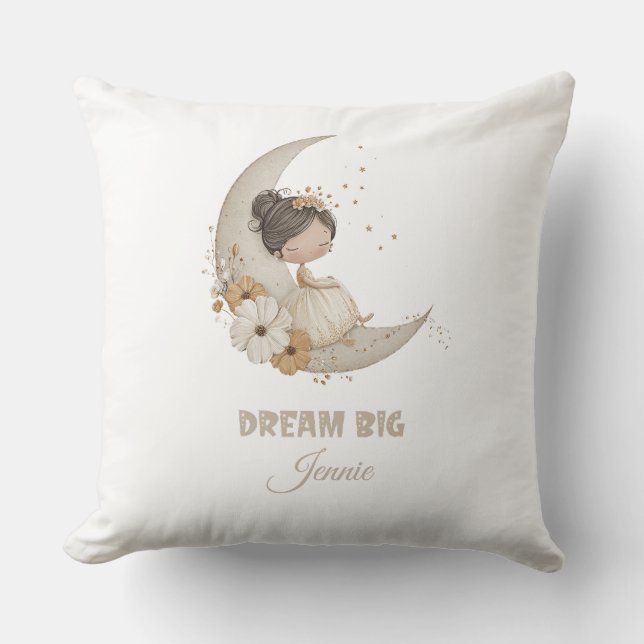 Dream Big Fairy Moon Child – Personalised Name Cushion (Front)