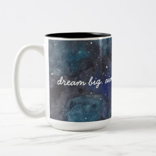 Dream Big Inspirational Galaxy in Blue Two-Tone Coffee Mug