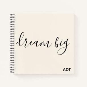 Dream Big Inspirational Quote Monogram Black White Notebook