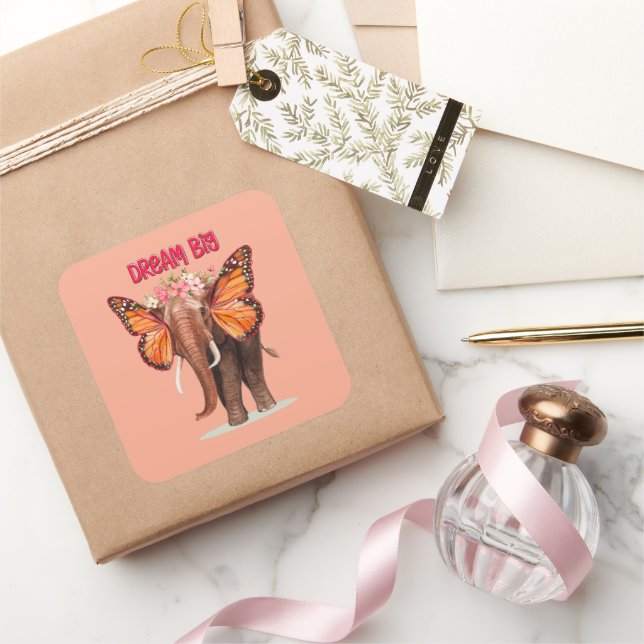 Dream Big Like An Elephant Inspirational Square Sticker (Gifting)