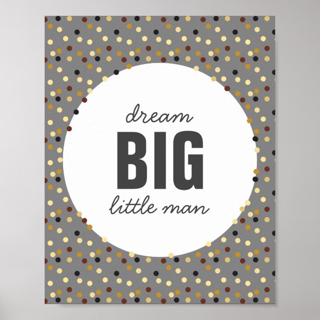 Dream Big Little Man Nursery Wall Art Grey Brown (Front)
