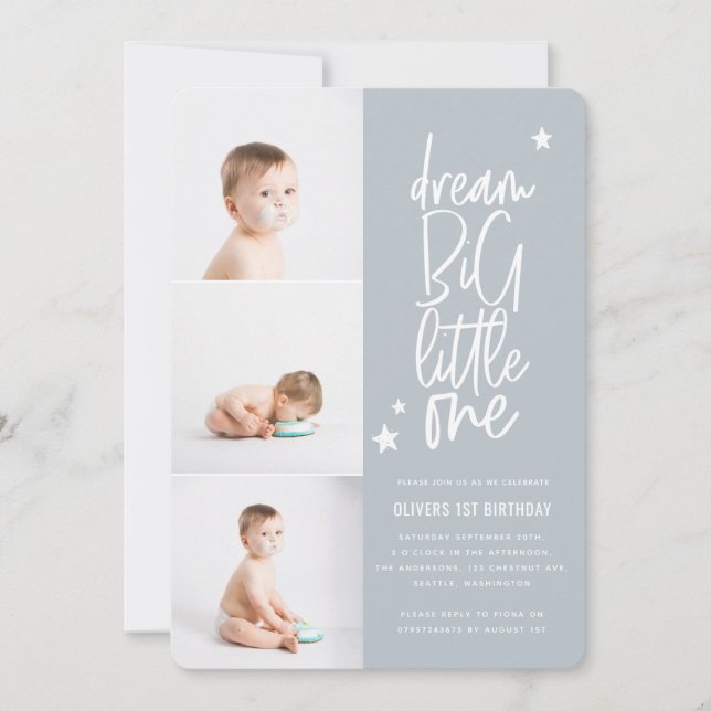Dream big little one 1st birthday photo card (Front)