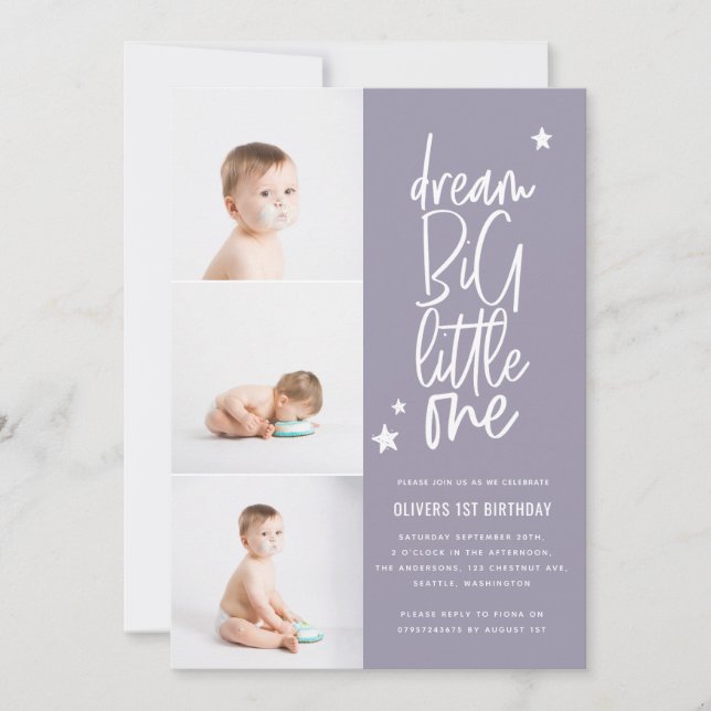 Dream big little one 1st birthday photo card (Front)
