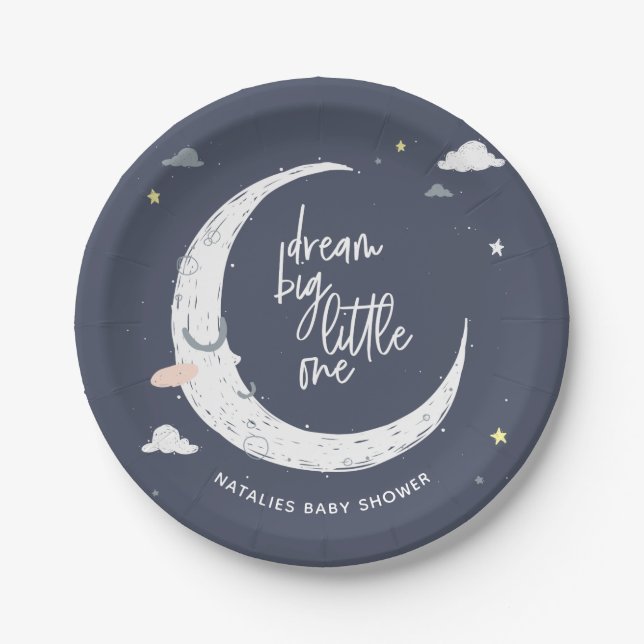 Dream big little one baby shower party paper plate (Front)