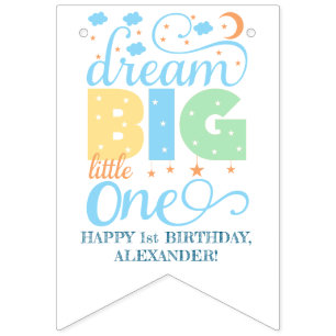 Dream Big Little One Blue Baby Boy 1st Birthday Bunting