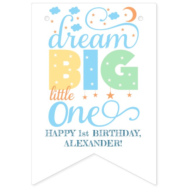 Dream Big Little One Blue Baby Boy 1st Birthday Bunting (First Flag)