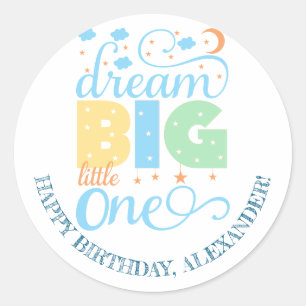 Dream Big Little One Blue Baby Boy 1st Birthday Classic Round Sticker