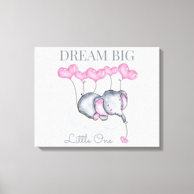 Dream Big Little One Cute Baby Girl Elephant Canvas Print (Front)