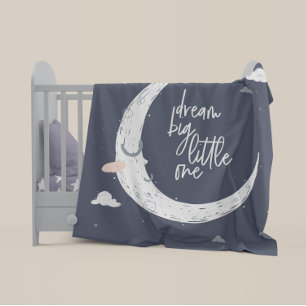 Dream big little one moon + clouds personalised baby blanket