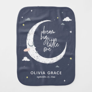 Dream big little one moon + clouds personalised burp cloth
